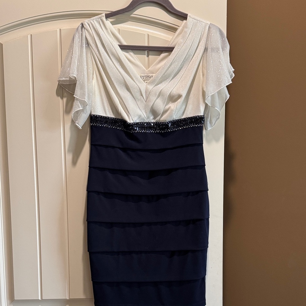 Enfocus Studio White and Navy Mini Dress